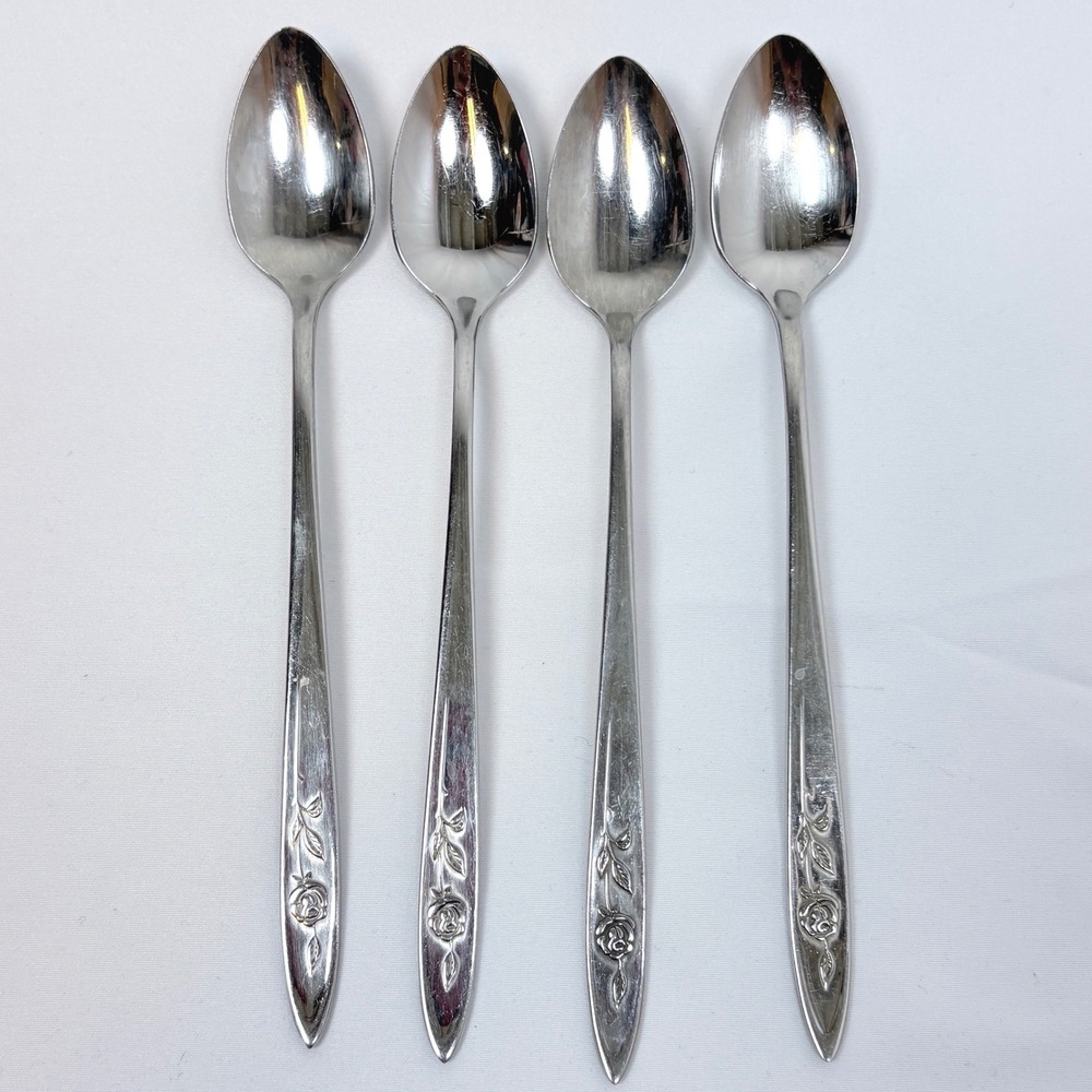 Vtg Oneida Community Stainless My Rose Iced Tea Spoons Set of 5 7.5" MCM